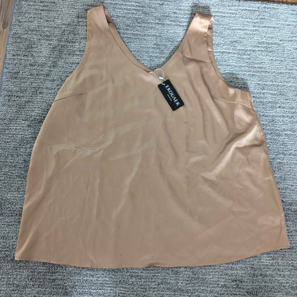 New Women's Plus Size Camel Satin Tank Top